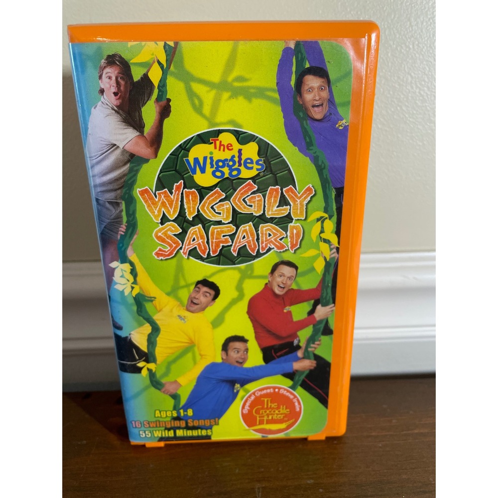 The Wiggles Wiggly Safari VHS 2002 Steve Irwin Crocodile Hunter Orange Clamshell
